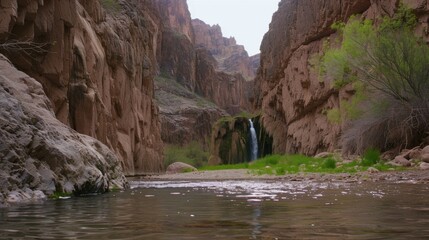 Natural Waterfall Wonders: Flowing Streams, Forested Mountains, and Moss-Covered Rocks in Outdoor Landscapes