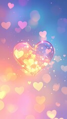 A heart-shaped bubble filled with smaller hearts against a pastel background.