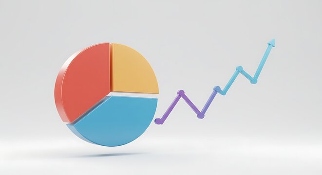 Rising Market Share: 3D Rendered Pie Chart and Growth Line