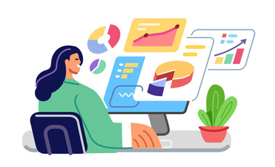 Analyzing financial data on computer screen. Finance investment planning concept. Business analytics