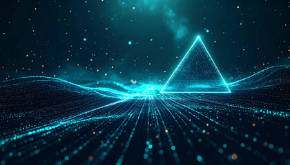 Neural Data Waves and Luminous Pyramid &mdash; Cinematic Generative AI Background Ideal for ML Dashboards, Research Reports, Startups, and App Headers