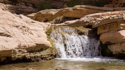 Natural Waterfall Wonders: Flowing Streams, Forested Mountains, and Moss-Covered Rocks in Outdoor Landscapes