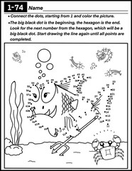 Halloween dot to dot with demon fish, coloring and activity for kids, preschool, kindergarten and homeschool , fit for 8.5”x11” size