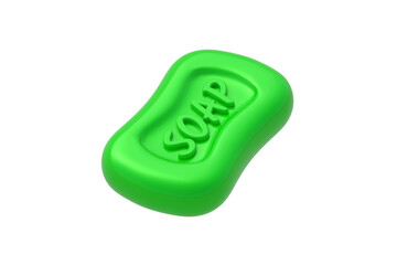 Green soap bar isolated on white background. Body care items. Bathroom accessories. 3d render