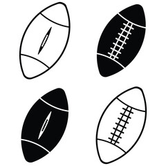 Simple Black and White Line Drawing of an American Football with Laces and Seams Outlined minimalist icon set