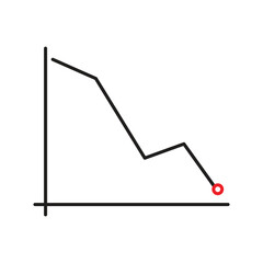 Stock market decline graph with red end isolated on white background