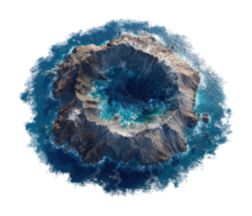 Vibrant oceanic crater formation natural landscape aerial perspective isolated on transparent background