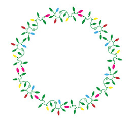 Christmas Lights Wreath Frame Vector Illustration