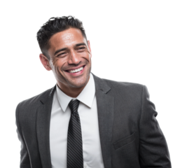 Confident businessman smiling in professional portrait isolated on transparent background