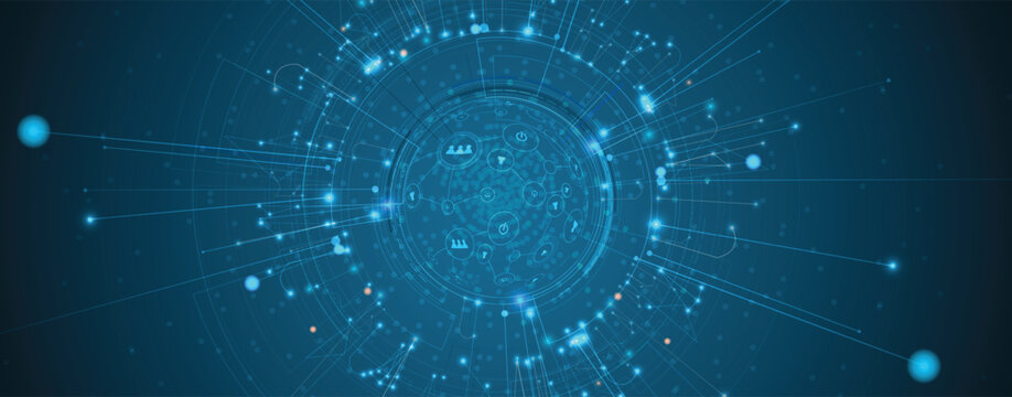 Abstract circuit technology advanced digital ecosystem of interconnected smart nodes