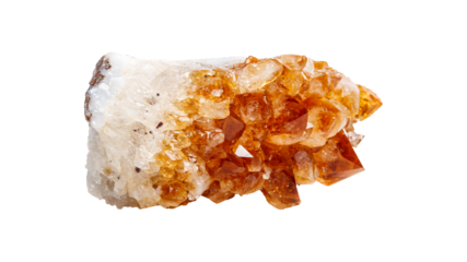 A polished citrine crystal on a white isolated background, showcasing vibrant yellow-orange hues with a glossy finish. Ideal for jewelry, decor, or metaphysical collections.