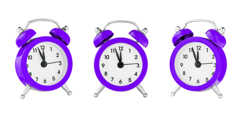 classic watch, pointer clock, Purple, violet color alarm watch on isolated white background close up