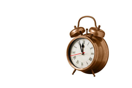 retro clock, watch, pointer clock, Brown color alarm clock on isolated white background close up - Powered by Adobe