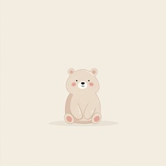 Cute cartoon bear sitting calmly on a plain background with an adorable expression and soft colors, perfect for children's decor or playful designs