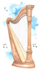 Watercolor harp illustration