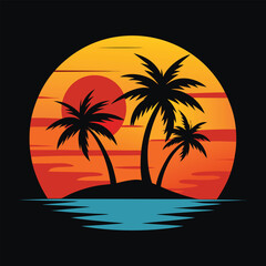 palm tree silhouette on sunset