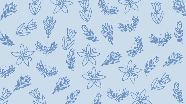 Doodle floral designs in light blue with leaf pattern suitable for invitations, stationery, backgrounds, and decorative paper products.