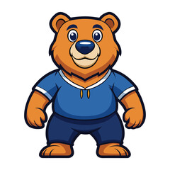 A cute brown cartoon teddy bear toy with a funny smile is a vector illustration of a baby animal character