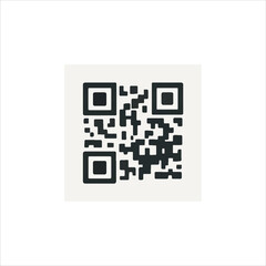 QR code icon. Fake template of quick responce matrix barcode in square grid. Mobile phone camera readable digital label isolated on white background. Vector graphic illustration. eps10	