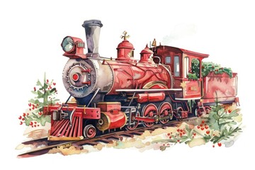 Naklejka premium Christmas train transportation illustration locomotive.