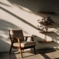 Photo of minimalist living room interior moody contrast soft