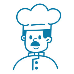 Cartoon doodle line illustration of a male chef character. Hand drawn cooking concept with simple doodle line style. Perfect for culinary, restaurant, and food logo design themes.