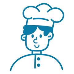 Cartoon doodle line illustration of a male chef character. Hand drawn cooking concept with simple doodle line style. Perfect for culinary, restaurant, and food logo design themes.