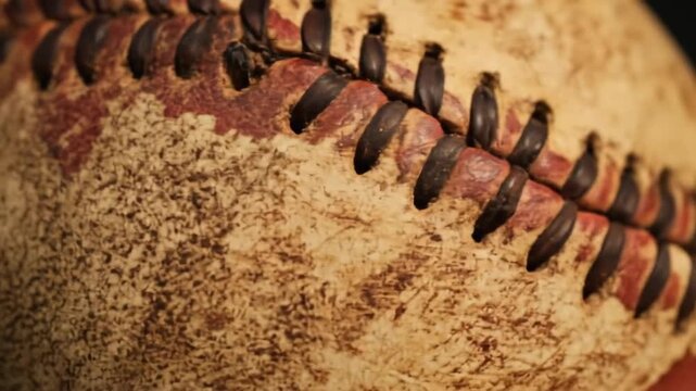 Baseball close up detail leather stitches texture