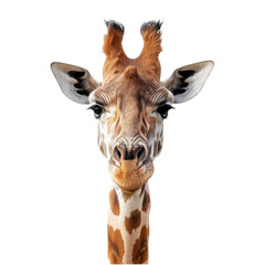 Fototapeta premium Giraffe portrait showing calm expression against plain background in natural light