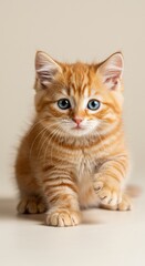 Obraz premium Cute ginger kitten sitting and looking at the camera isolated on white background