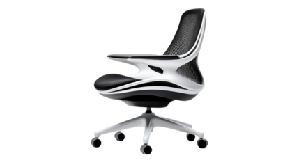 Modern Black and White Mesh Desk Chair on Transparent Background