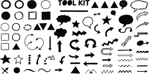 Simple black and white hand drawn symbols for various applications