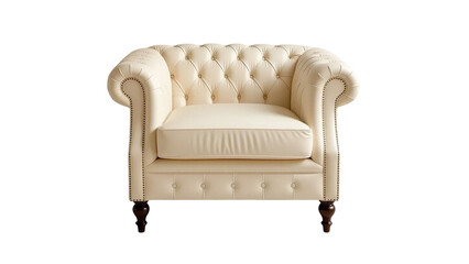 White Leather Tufted Armchair &ndash; Modern Luxury Chair Isolated on Transparent Background