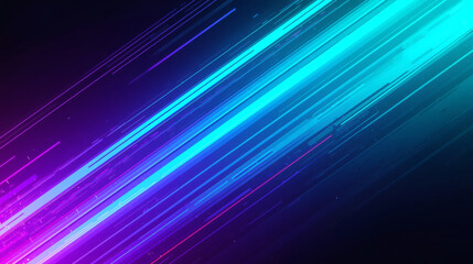 Obraz premium Abstract diagonal streaks of neon blue and purple light trails on a dark background