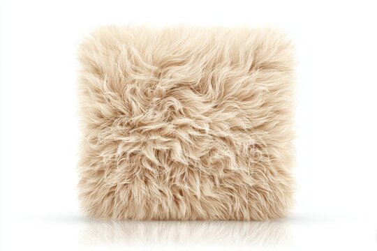 Luxurious beige faux fur square cushion for cozy home decor and modern living spaces