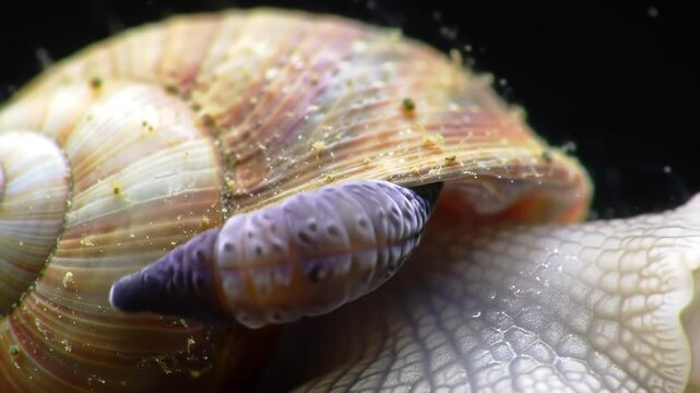 Closeup macro shot of a common garden snails eye stalk retracting and extending showcasing its intricate movement and sensory perception in a natural environment.