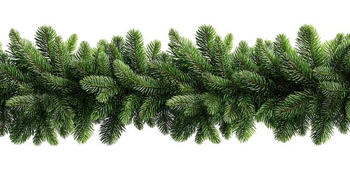 Obraz premium Christmas green pine tree garland frame border, isolated on a white background
