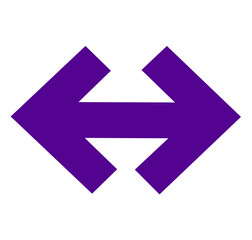 purple two way arrow pointing opposite direction isolated on white background