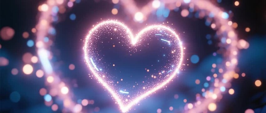 A bright, pink and red heart-shaped bokeh illustration perfectly captures the romantic symbol of Valentine's Day love