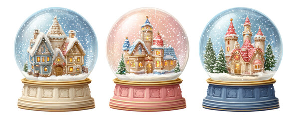 Fototapeta premium Colorful Snow Globes with Winter Scenes and Charming Houses