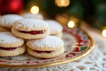 Homemade cookies plate christmas powdered.