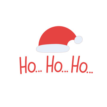 Festive Santa hat with Ho Ho Ho lettering in red. Holiday vector illustration for Christmas greetings, party invitations, banners, and social media posts.