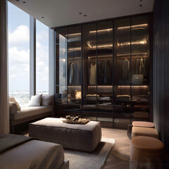 Fototapeta premium A modern-style dressing room with tinted glass in the