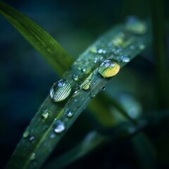 Photo of macro of dew on grass blade studio lighting ultra-de