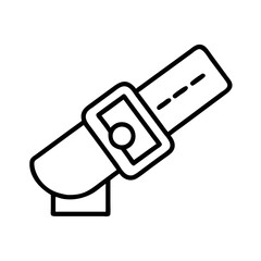 Simple line art icon of a belt buckle with a strap and hole detail