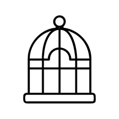 Simple outline drawing of a classic bird cage with a rounded top and base