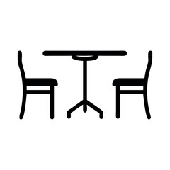 Simple silhouette of a rectangular table with two chairs on a white background