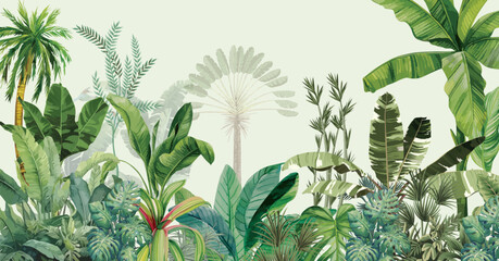 Rain forest Jungle Wallpaper. Banana Leaf Wall Mural. Jungle wall Mural. Tropical Garden, Mughal Garden. © Sharif