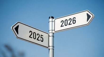 Directional sign with the years of twenty twenty five