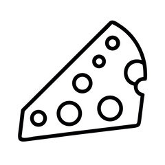 Simple line art icon of a wedge shaped swiss cheese with holes